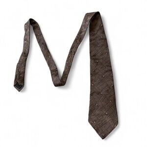 Vintage 90s Strathmore Brown Textured‎ Geometric Print Silk Tie